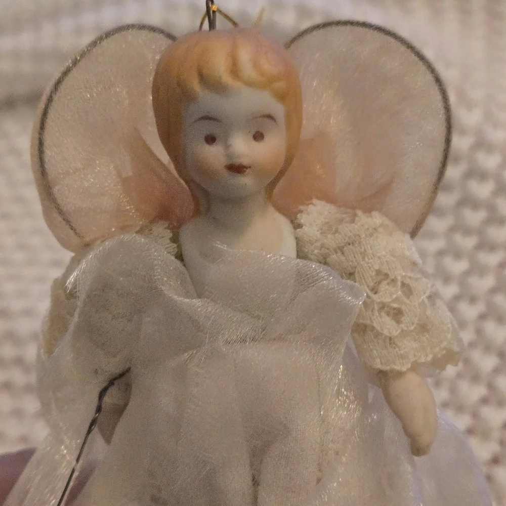 Vintage Kurt Adler Angel Doll Ornament Porcelain Christmas Decor Lace Dress Cute
